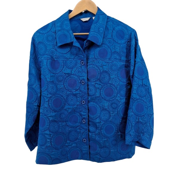 erin london Jackets & Blazers - Erin London Y2K Blue Geometric Textured Button Down Shirt Womens 1X Retro‎ Bold